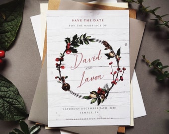 Winter White Christmas Save the Date Cards Or Save the Evening or Weekend With Envelopes - Any Colour or Message - Save the Date