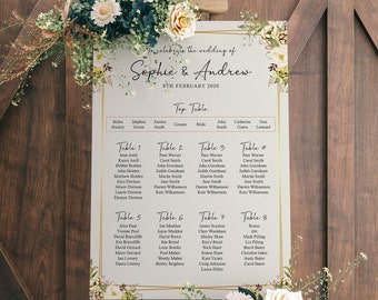 Spring Yellow Wedding Seating Chart, A1, A2 Personalised Wedding Table Plan, Wedding Decor, Wedding Gift, Table Planner, Seating Chart Sign