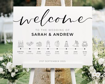 Black Order of the Day Wedding Welcome Sign In Any Colour, A1, A2 Personalised Wedding Signs, Welcome Wedding Board