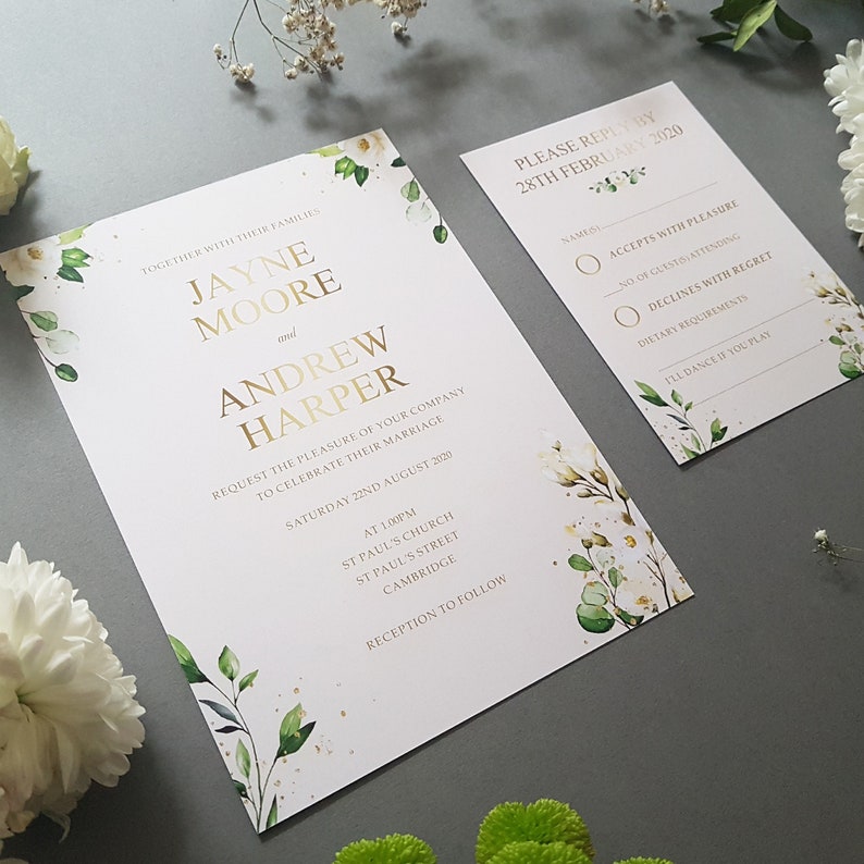 White Gold Wedding Invitation Set A5 Wedding Invitations | Etsy