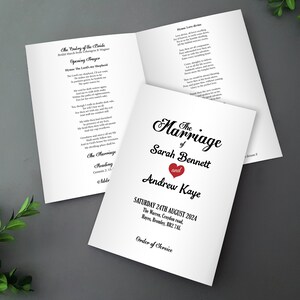 Minimalist Order of Service for Weddings | Order of the Day | Vintage A4 folded to A5 Wedding Program or booklets