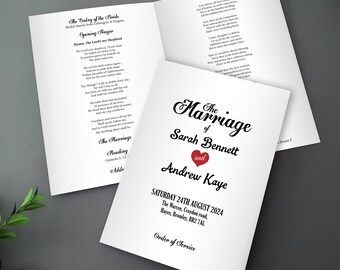 Minimalist Order of Service for Weddings | Order of the Day | Vintage A4 folded to A5 Wedding Programmes or booklets