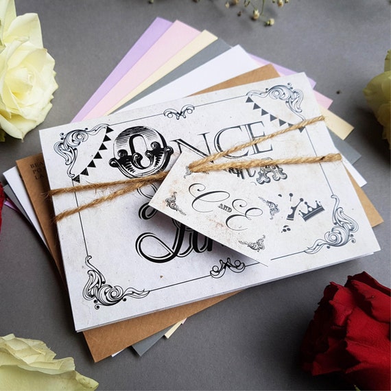 Fairytale Wedding Invitation Set , Concertina Wedding Invites - Rustic Storybook Disney Wedding Invites With Envelopes