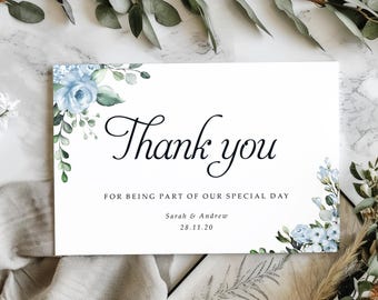 Cornflower Blue Wedding Thank You Cards With Envelopes - Any Thank You Message or Wedding Favour Message