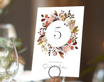Boho Autumn Fall Table numbers or Table Names | Any Colour Font | A5 double sided cards | Weddings | Dinner or Gala Event