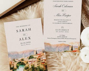 Venue Watercolor Wedding Invitations - Watercolour Illustration Luxury Wedding Invites Set with Envelopes - Venue Painting