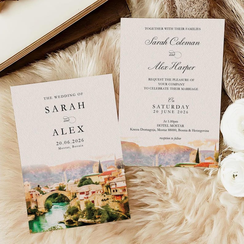 Venue Watercolor Wedding Invitations - Watercolour Illustration Luxury ...