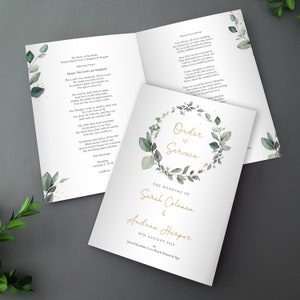 Eucalyptus Order of Service for Weddings | Greenery Order of the Day | A4 folded to A5 Wedding Programmes or booklets