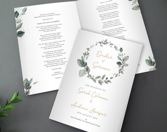 Eucalyptus Order of Service for Weddings | Greenery Order of the Day | A4 folded to A5 Wedding Programmes or booklets