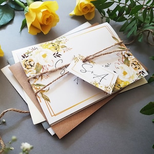 Frühlings-Hochzeits-Einladungs-Set mit Umschlägen, dreifach gefaltete Luxus-Hochzeit lädt ein, Hochzeitseinladung, Etikett und rustikale Schnur