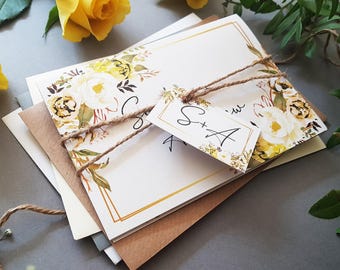 Spring Wedding Invitation Set  With Envelopes, Concertina Trifold Luxury Wedding Invites, Reception Invitation, Tag & Rustic Twine