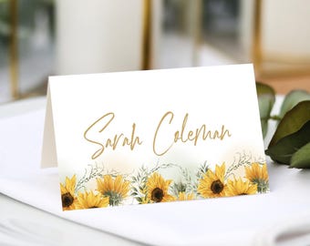 Sunflowers Wedding Place Cards |  Guest Name Printing Included + Menu Choices | Wedding Place Settings | Any Colour Font | Name Place Cards