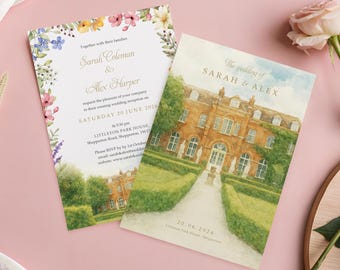 DIGITAL Venue E-Invite Garden Watercolour Wedding Invitation, Sketch Illustration Painting Drawing