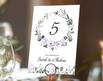 Lilac Floral Table Numbers or Table Names | Any Colour Font | A5 double sided cards | Weddings | Dinner or Gala Event