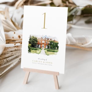 Aquarell Tischnummern oder Tischnamen | Veranstaltungsort Gemälde Jede Farbe Schriftart | Grüne Blätter A5 doppelseitige Karten | Hochzeiten | Dinner oder Gala Anlass