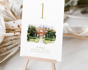 Watercolour Table numbers or Table Names | Venue Painting Any Colour Font | Greenery A5 double sided cards | Weddings | Dinner or Gala Event