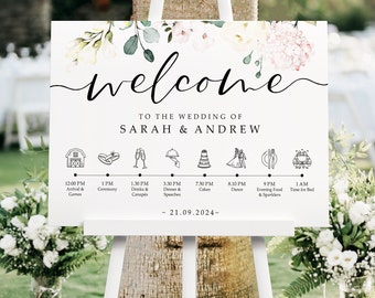 Wild Floral Order of the Day Wedding Welcome Sign In Any Colour, A1, A2 Personalised Wedding Signs, Welcome Wedding Board