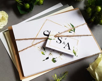 Lily Floral Wedding Invitation Set  - Personalised Wedding Invites  With Envelopes - White Lillies Wedding Invites