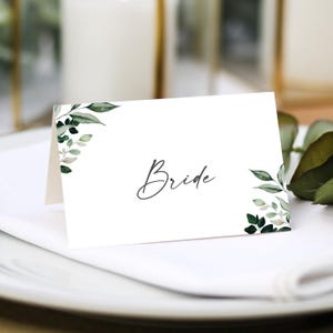 Segnaposto per matrimonio Greenery / Stampa del nome dell'ospite inclusa + scelta del menu / Apparecchiatura del posto per matrimonio / Carattere di qualsiasi colore / Segnaposto con nome