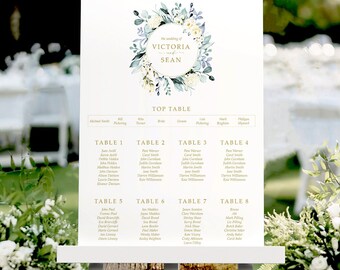 Blue Gold Wedding Table Plan, A1, A2 Personalised Wedding Table Plan, Wedding Decor, Table Planner, Seating Chart Sign