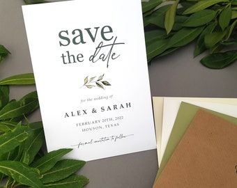 Greenery Save the Date Cards or Save the Evening or Weekend With Envelopes - Save the Dates Wedding Announcement