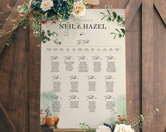 Woodland Wedding Seating Chart, A1, A2 Personalised Wedding Table Plan, Wedding Decor, Wedding Gift, Table Planner, Seating Chart Sign