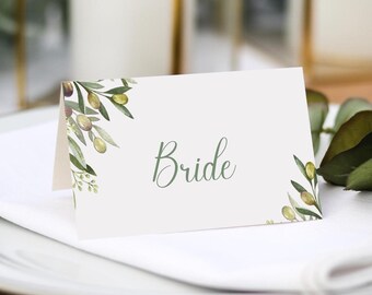 Olives Wedding Place Cards |  Guest Name Printing Included + Menu Choices | Wedding Place Settings | Any Colour Font | Name Place Cards