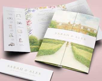 Watercolour Wedding Invitation Set | YOUR IMAGE transformed to Watercolour | Garden Floral Personalised Gatefold Design