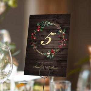 Winter Weihnachten Tischnummern oder Tischnamen | Beliebige Farbe Schriftart | A5 doppelseitige Karten | Hochzeiten | Dinner oder Gala Anlass
