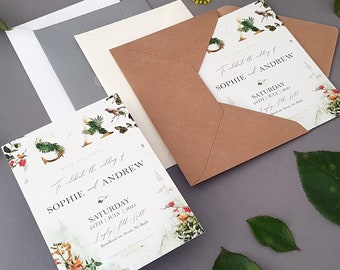 Woodland Save the Dates Cards With Envelopes - Or Change of Date Cards - Any Colour or Message - Save the Date Wedding Card