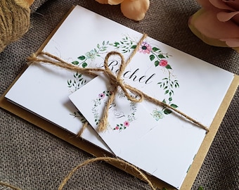 Wreath Wedding Invitation Set - Floral Concertina Trifold Wedding Invites with Tags, Rustic Twine and Envelopes   Trifold Invites