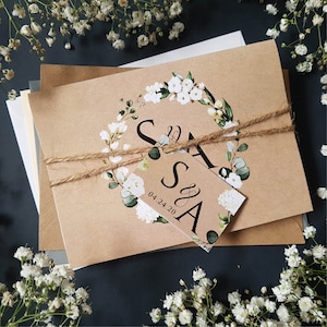 Rustic Wedding Invitation Set  - white floral including Envelopes, personalised Wedding Invites or personalized evening reception invites