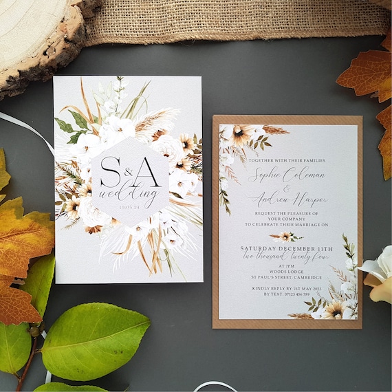 Boho Wedding Invitation Set or Evening Invitation, Reception Invites Including Envelopes, A6 Flat Card Wedding Invites