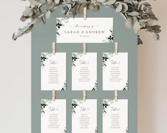 Greenery table plan cards | Wedding seating planner in any colour font | Seating chart A6 cards | | Table names or numbers