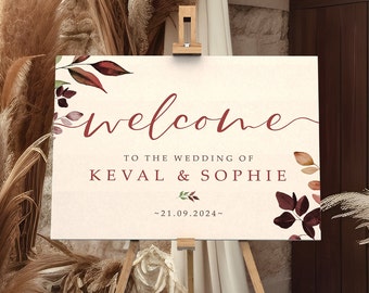 Burgundy Wedding Welcome Sign, A1, A2 Personalised Wedding Signs, Wedding Decor, Wedding Gift, Autumn Welcome Wedding Board