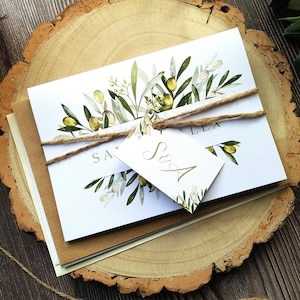 "Hochzeits-Einladungs - ""Olives"" Hochzeitseinladung - Set mit 5 Hochzeitseinladungen im Vintage Stil - perfekt für die Hochzeit im Ausland."