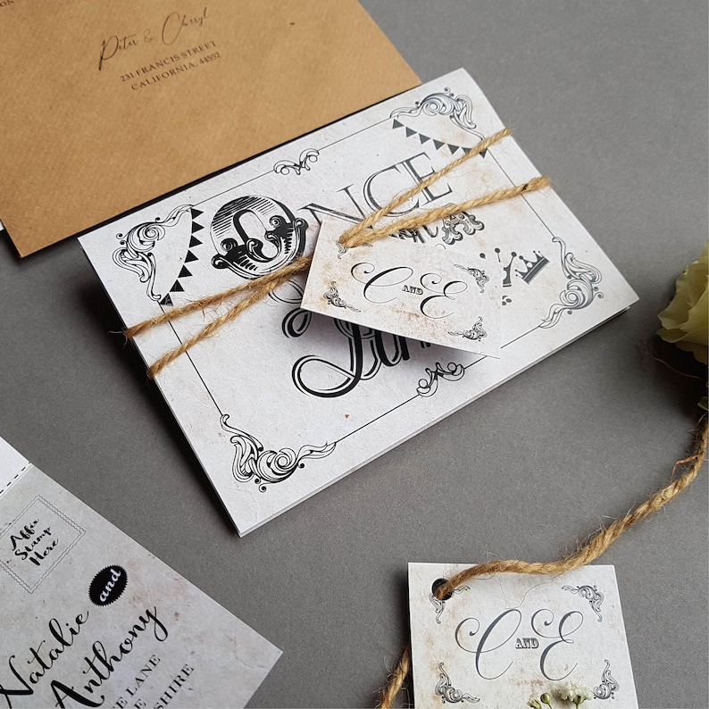 Fairytale Wedding Invitation Set , Concertina Wedding Invites - Rustic Storybook Disney Wedding Invites With Envelopes image 6