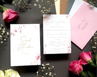 Cherry Blossom Wedding Invitation Set or Evening Invitation, Reception Invites Including Envelopes, A6 Flat Card Wedding Invites