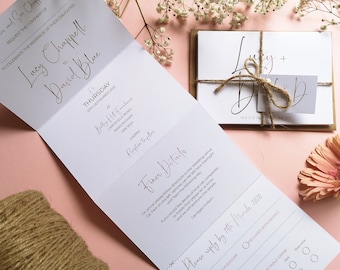 Minimalist Script Wedding Invitation Set  - Concertina Trifold Luxury Wedding Invites With Envelopes - Calligraphy Script