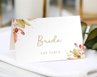 Autumn Fall Place Cards |  Guest Name Printing Included + Menu Choices | Wedding Place Settings | Any Colour Font | Name Place Cards