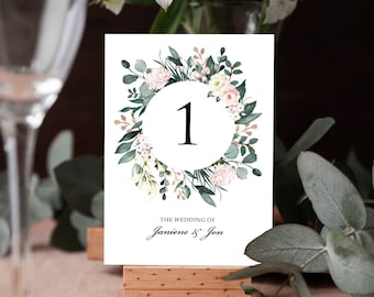 Wild flower Table Numbers or Table Names | Any Colour Font | A5 double sided cards | Weddings | Dinner or Gala Event, Pink & White Florals