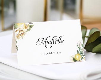 Lemon Wedding Place Cards |  Guest Name Printing Included + Menu Choices | Wedding Place Settings | Any Colour Font | Name Place Cards