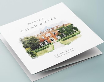 Watercolour Wedding Invitation with Choice of Envelopes |  YOUR IMAGE transformed | Venue Illustration Wedding Invites