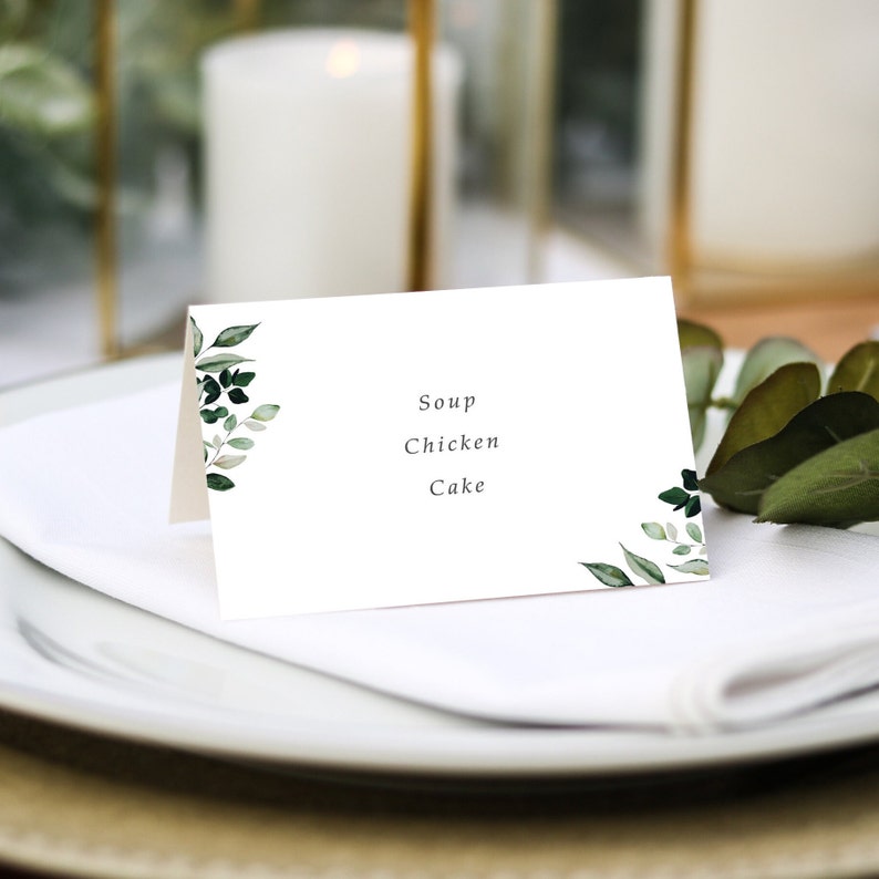 Greenery Wedding Place Cards Guest Name Printing Included Menu Choices Wedding Place Settings Any Colour Font Name Place Cards image 3