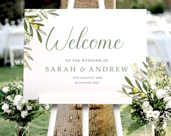 Olives Wedding Welcome Sign, A1, A2 Personalised Wedding Signs, Wedding Decor, Wedding Gift, Welcome Wedding Board, Eucalyptus