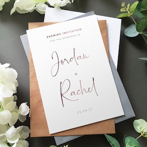 Minimalist Script Hochzeitseinladungen Einladungen oder Abendeinladung, Empfang lädt ein einschließlich Umschläge, A6 Flat Card Hochzeit lädt ein