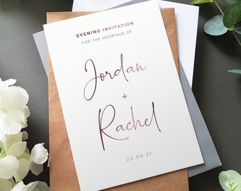 Minimalist Script Wedding Invitations Invitations or Evening Invitation, Reception Invites Including Envelopes, A6 Flat Card wedding Invites