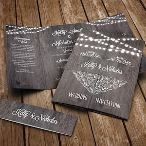 Rustic Barn Wedding Invitation Set  With Envelopes + Bellyband - Gatefold Wedding Invites - Luxury Wedding Invites - Any Colour