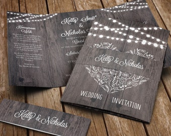 Rustic Barn Wedding Invitation Set  With Envelopes + Bellyband - Gatefold Wedding Invites - Luxury Wedding Invites - Any Colour