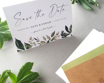 Greenery Save the Date Cards or Save the Evening or Weekend With Envelopes - Save the Dates Wedding Announcement